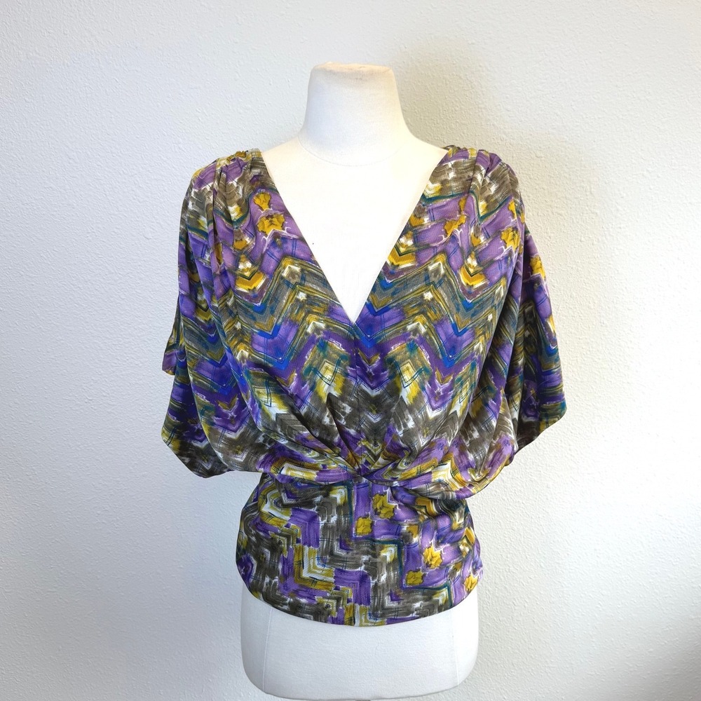 Anthropologie Fei Chevron Blouse Womens Small Batwing Sleeve Artsy‎ Colorful Y2K